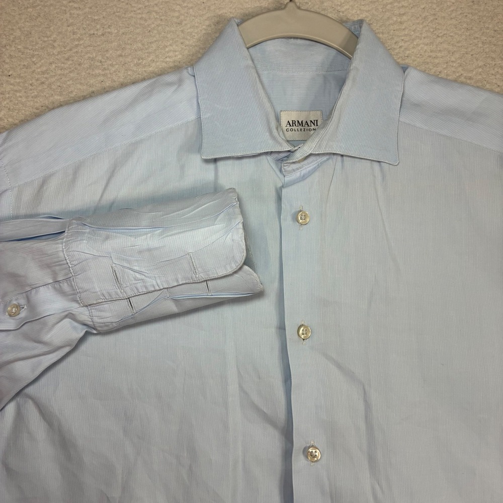 Giorgio Armani Le Collezioni Dress Shirt Men 15.5x39 Blue Striped Luxury Vintage